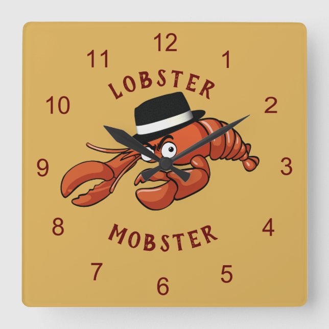 Lobster Mobster 🦞 Wide Eyed Cute Tecknad Gangster Fyrkantig Klocka (Framsida)
