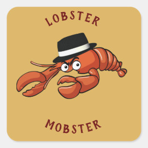 Lobster Mobster 🦞 Wide Eyed Cute Tecknad Gangster Fyrkantigt Klistermärke