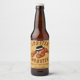 Lobster Mobster 🦞 Wide Eyed Cute Tecknad Gangster Ölflaska Etikett