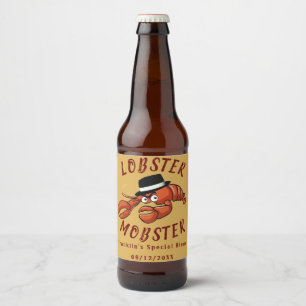 Lobster Mobster 🦞 Wide Eyed Cute Tecknad Gangster Ölflaska Etikett