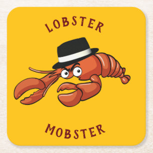 Lobster Mobster 🦞 Wide Eyed Cute Tecknad Gangster Underlägg Papper Kvadrat