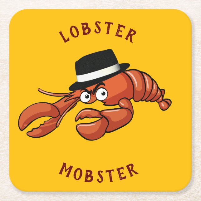 Lobster Mobster 🦞 Wide Eyed Cute Tecknad Gangster Underlägg Papper Kvadrat (Framsidan)