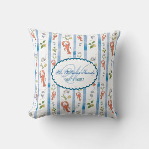 Lobster Namn Monogram Nautical Beach Rental House Kudde