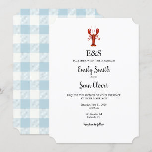 Lobster Nautical Bröllop Monogram Blue Gingham Inbjudningar
