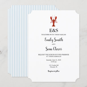 Lobster Nautical Bröllop Monogram Blue Rand Inbjudningar