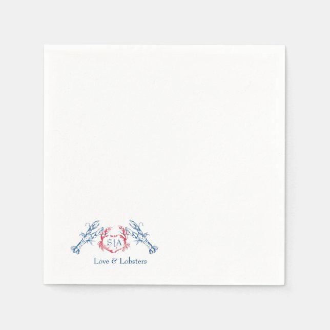 Lobster Nautical Monogram Script Navy Bröllop Pappersservett (Framsidan)