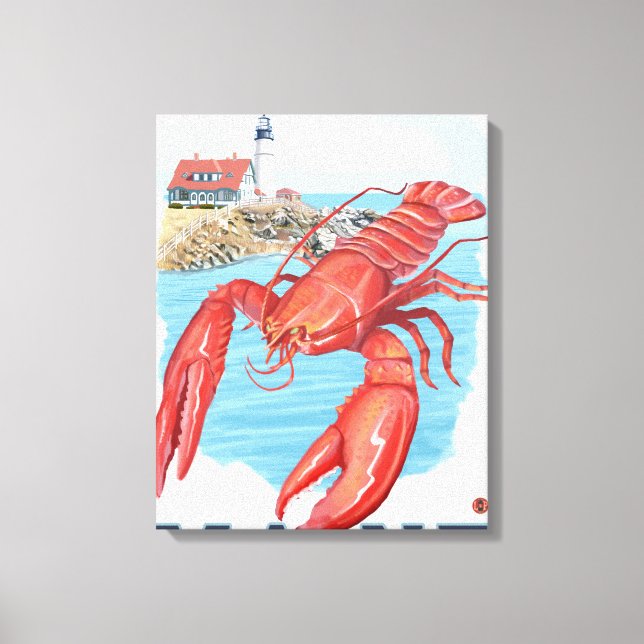 Lobster och Portland Lighthouse Scene Canvastryck (Framsida)