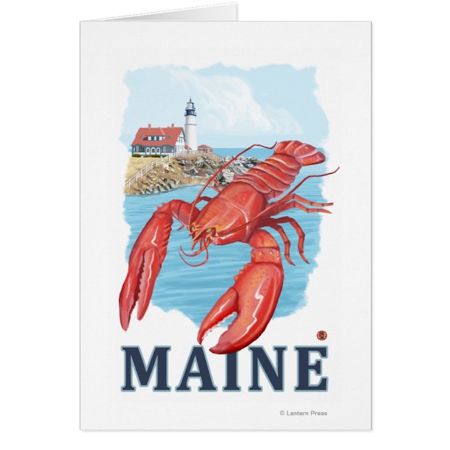 Lobster och Portland Lighthouse Scene Hälsningskort (Framsidan)
