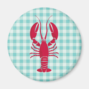 Lobster på Blue Gingham Magnet