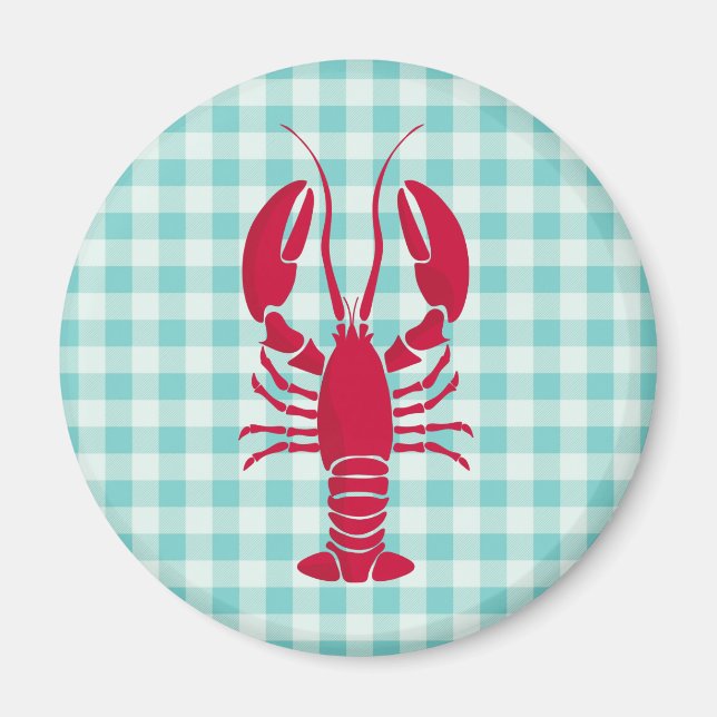 Lobster på Blue Gingham Magnet (Framsidan)