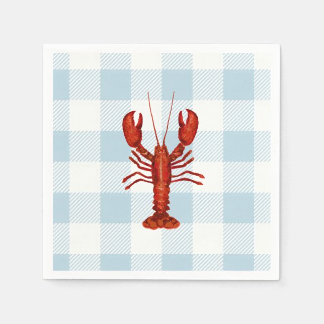 Lobster Painting Nautical Blue Gingham Coastal Pappersservett (Framsidan)