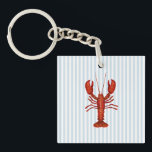 Lobster Painting Nautical Blue Rand Kusten<br><div class="desc">Njut av vår nautiska röda hummer som målar blå rand-nyckelkedja.</div>