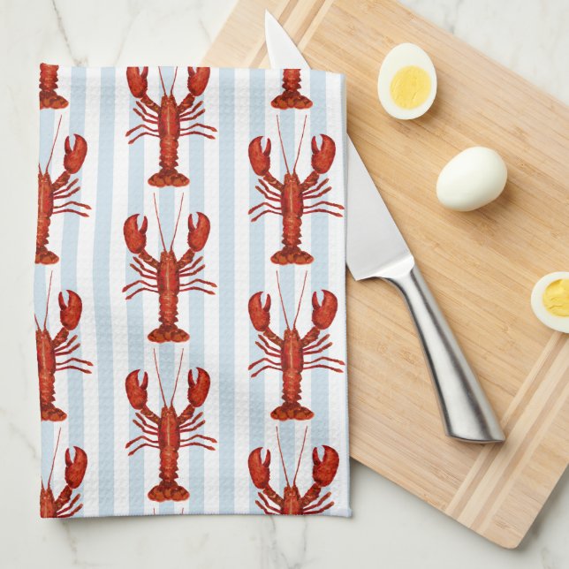 Lobster Painting Nautical Blue Rand Kusten Kökshandduk (Vikt i Fjärdedel)