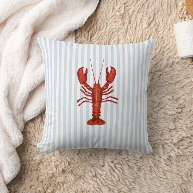 Lobster Painting Nautical Blue Rand Kusten Kudde (Filt)