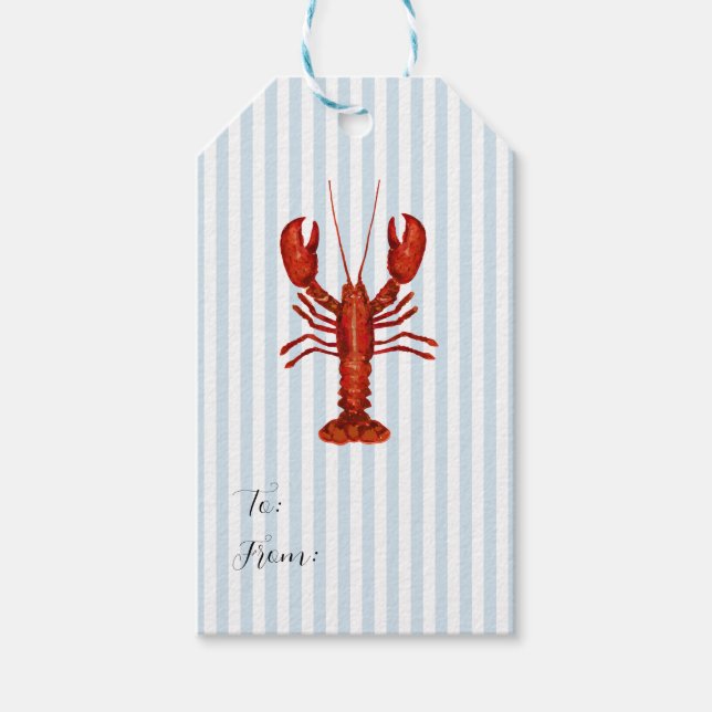 Lobster Painting Nautical Blue Rand Kusten Presentetikett (Framsidan)