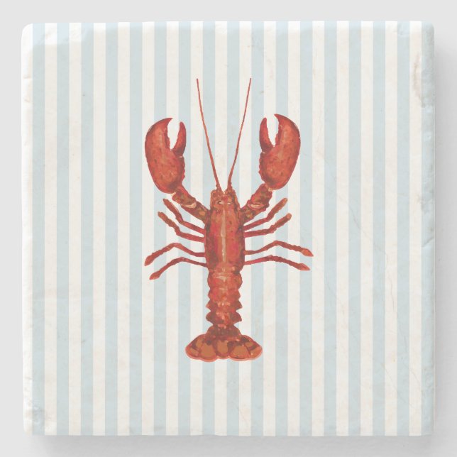 Lobster Painting Nautical Blue Rand Kusten Stenunderlägg (Framsidan)