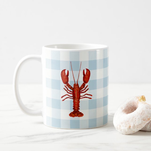 Lobster Painting Nautical Coastal Gingham Mönster Kaffemugg (Med munk)
