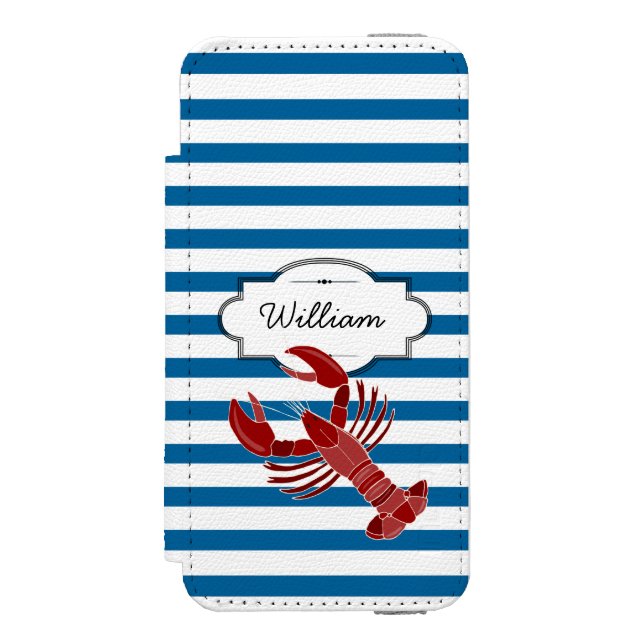 Lobster Personlig Blue and White Rand Incipio iPhone Wallet Skal (Folio Framsidan)