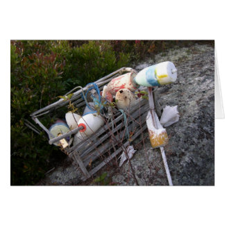 Lobster pot and bobbers, Maine, USA Hälsningskort