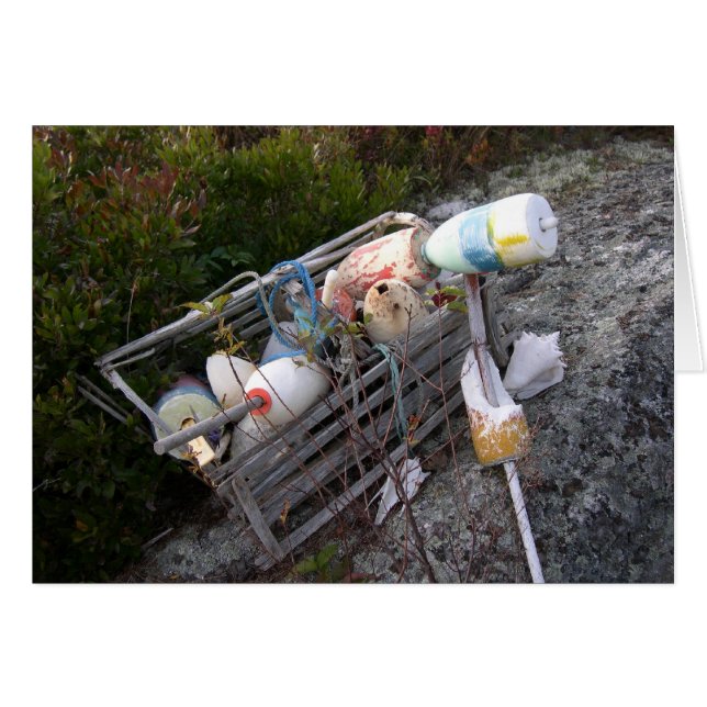 Lobster pot and bobbers, Maine, USA Hälsningskort (Framsidan Horizontal)