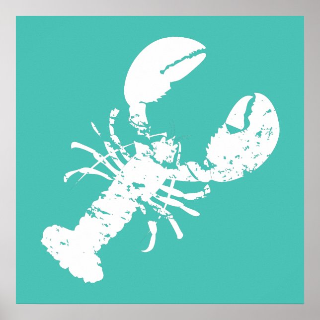 Lobster Print Distress Titta på blått skaldjur Poster (Framsidan)