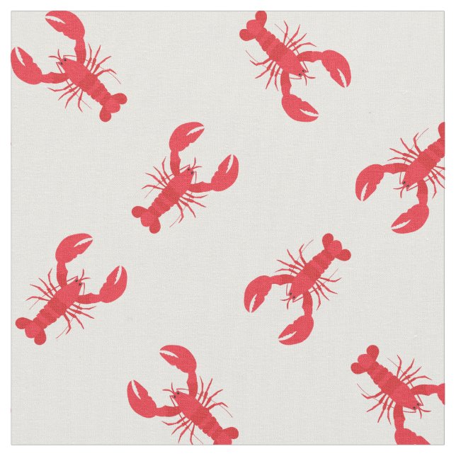 Lobster Print Fabric White Tyg (Närbild)
