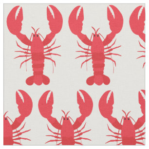 Lobster Print Fabric White Tyg