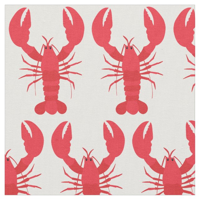 Lobster Print Fabric White Tyg (Närbild)