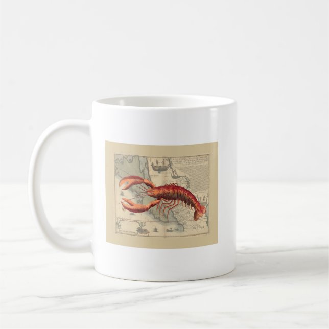 Lobster Print On Nautical Map Kaffemugg (Vänster)
