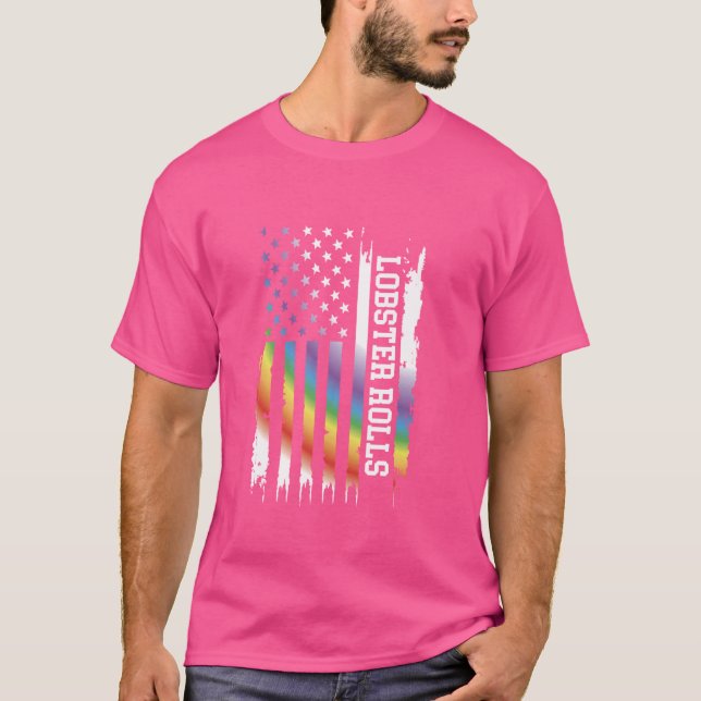 Lobster Rolls USA Distressed Rainbow med U T Shirt (Framsida)