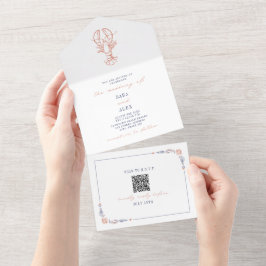 Lobster Rustic Beach Wedding Red & Blue QR OSA