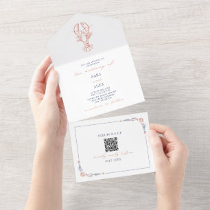 Lobster Rustic Beach Wedding Red & Blue QR OSA