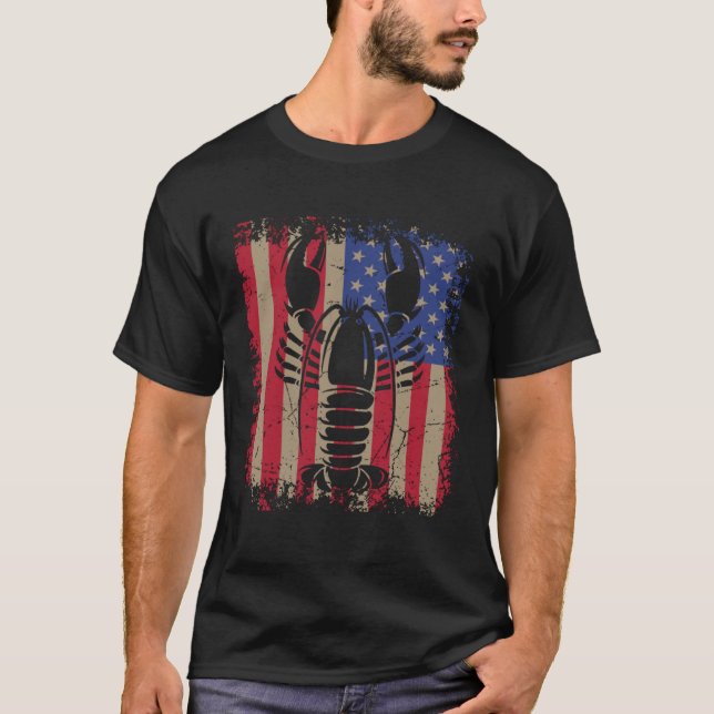 Lobster Seafood  Cooking Chef USA American Flag Vi T Shirt (Framsida)
