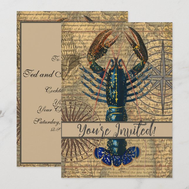 Lobster Shellfish Seafood Maine Classic Ocean Inbjudningar (Fram/baksida)