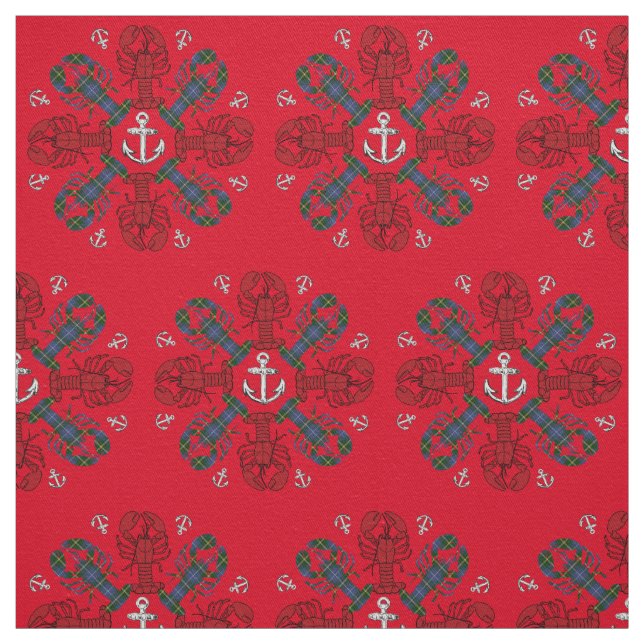 Lobster Snowflake Anchor N.S. Julväv röd Tyg (Provkarta)