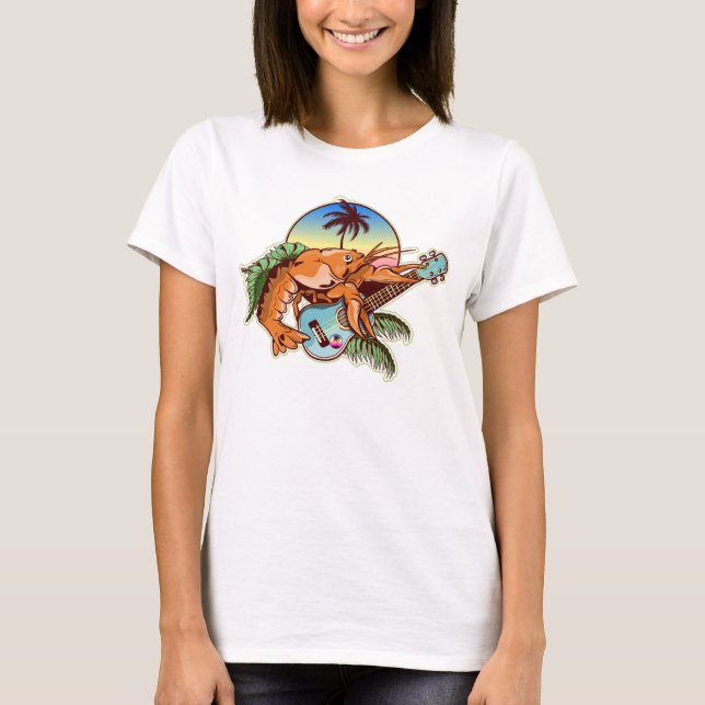Lobster som spelar en ukulele guitar t shirt (Framsida)