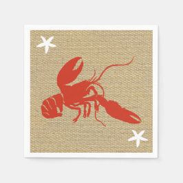 Lobster & Starfish Nautical Beach Faux Burlap Pappersservett