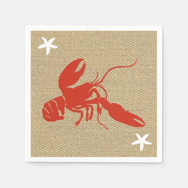 Lobster & Starfish Nautical Beach Faux Burlap Pappersservett (Framsidan)