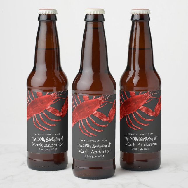 Lobster Thated Födelsedagsfest Firande Grått Ölflaska Etikett (Flaskor)