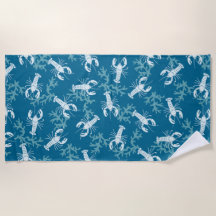 Lobster Toss i Blue and White Beach Towel