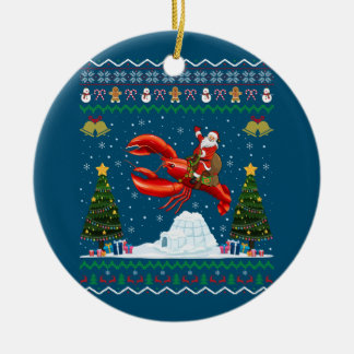 Lobster Ugly Julafton Gift Santa Riding Lobster Kr Julgransprydnad Keramik