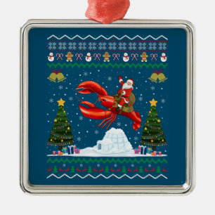 Lobster Ugly Julafton Gift Santa Riding Lobster Kr Julgransprydnad Metall