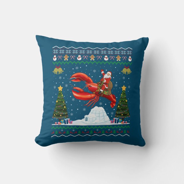 Lobster Ugly Julafton Gift Santa Riding Lobster Kr Kudde (Framsida)