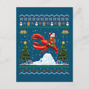 Lobster Ugly Julafton Gift Santa Riding Lobster Kr Vykort