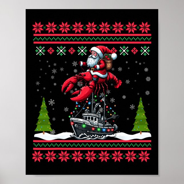 Lobster Ugly Julafton Gifts Santa Riding Lobster C Poster (Framsidan)