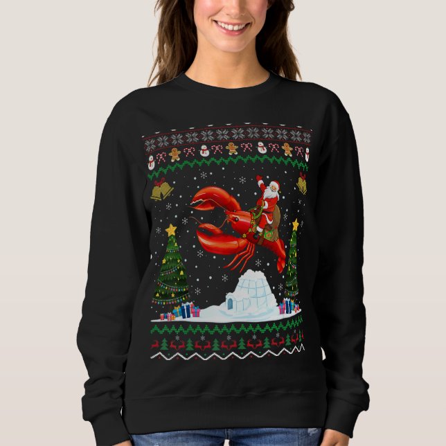 Lobster Ugly Julafton Santa Riding Lobster jul T Shirt (Framsida)