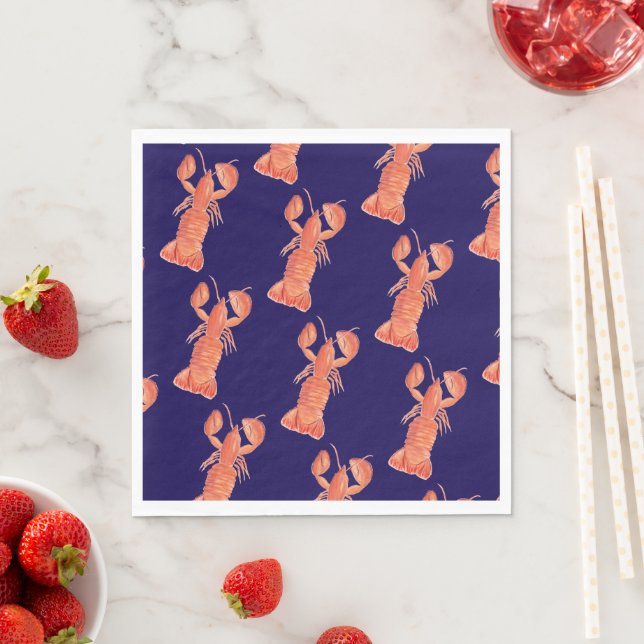 Lobster Watercolor Pattern Wedding Pappersservett (Insitu)