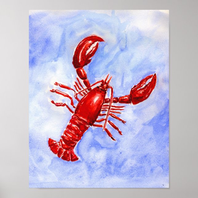 Lobster Watercolor Skriv ut Poster (Framsidan)