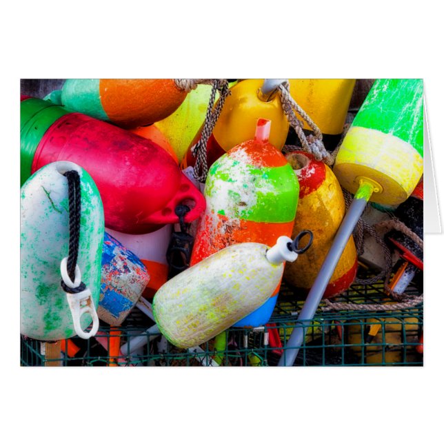 Lobsterbojar vid Bass Harbour Hälsningskort (Framsidan Horizontal)