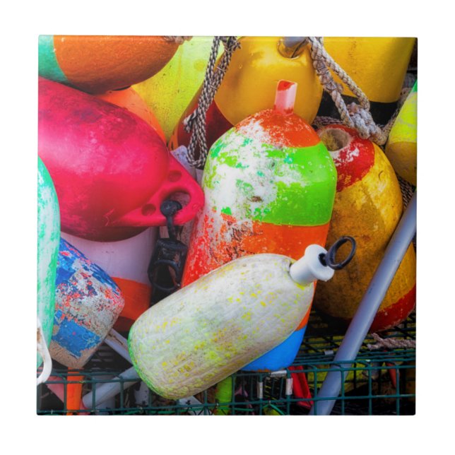 Lobsterbojar vid Bass Harbour Kakelplatta (Framsidan)